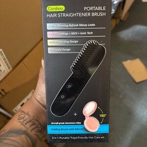 Cordless Portable Hair Straightener Brush - Black